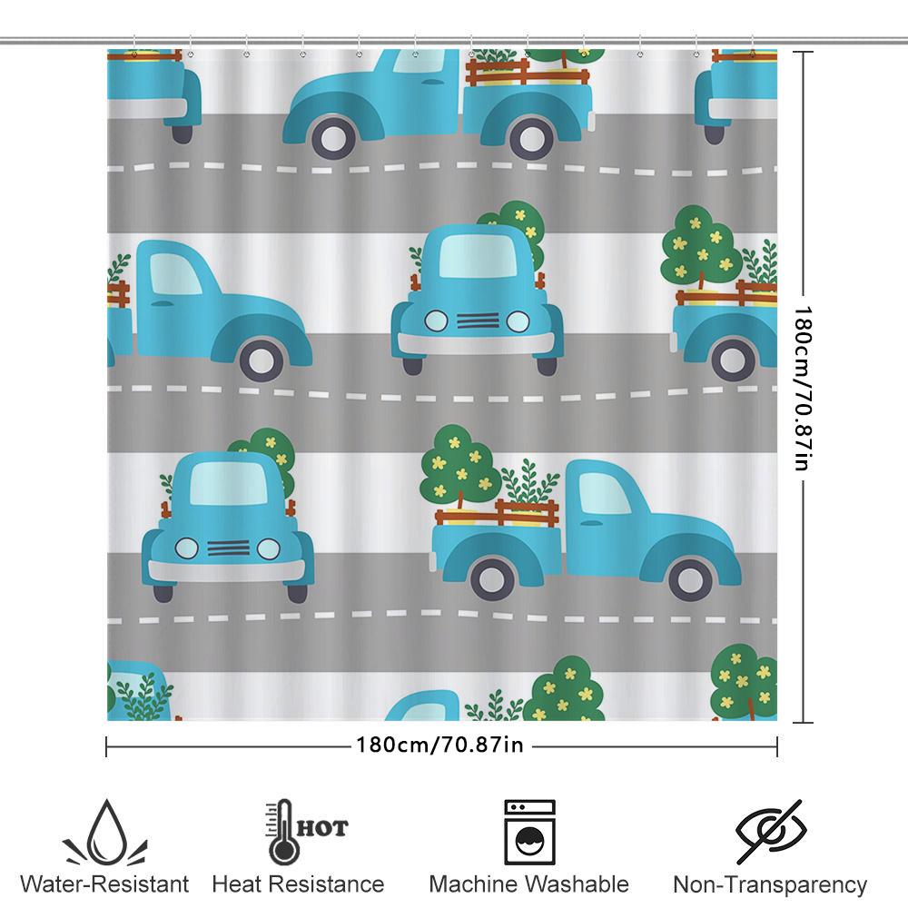 Modern Blue Truck Print Shower Curtain Waterproof Bath Room Decor Home Decoration Set 3D Printed Bathroom Curtains For Kids Boy