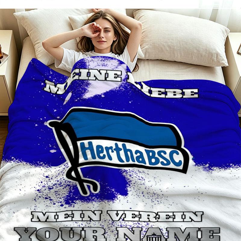 1PC Hertha BSC Custom Name Patterned Flannel Blanket Suitable For All Seasons for Home Decor Warmth and Comfort Gifts Holiday Present