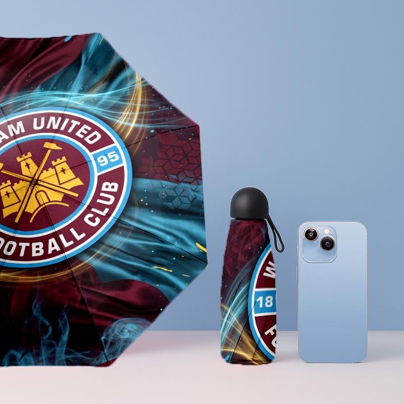 Ombrello Pieghevole Compatto West Ham United Modello Calcio Stampato Mini 5 Pieghe 8 Stecche Antivento Impermeabile Leggero Portatile