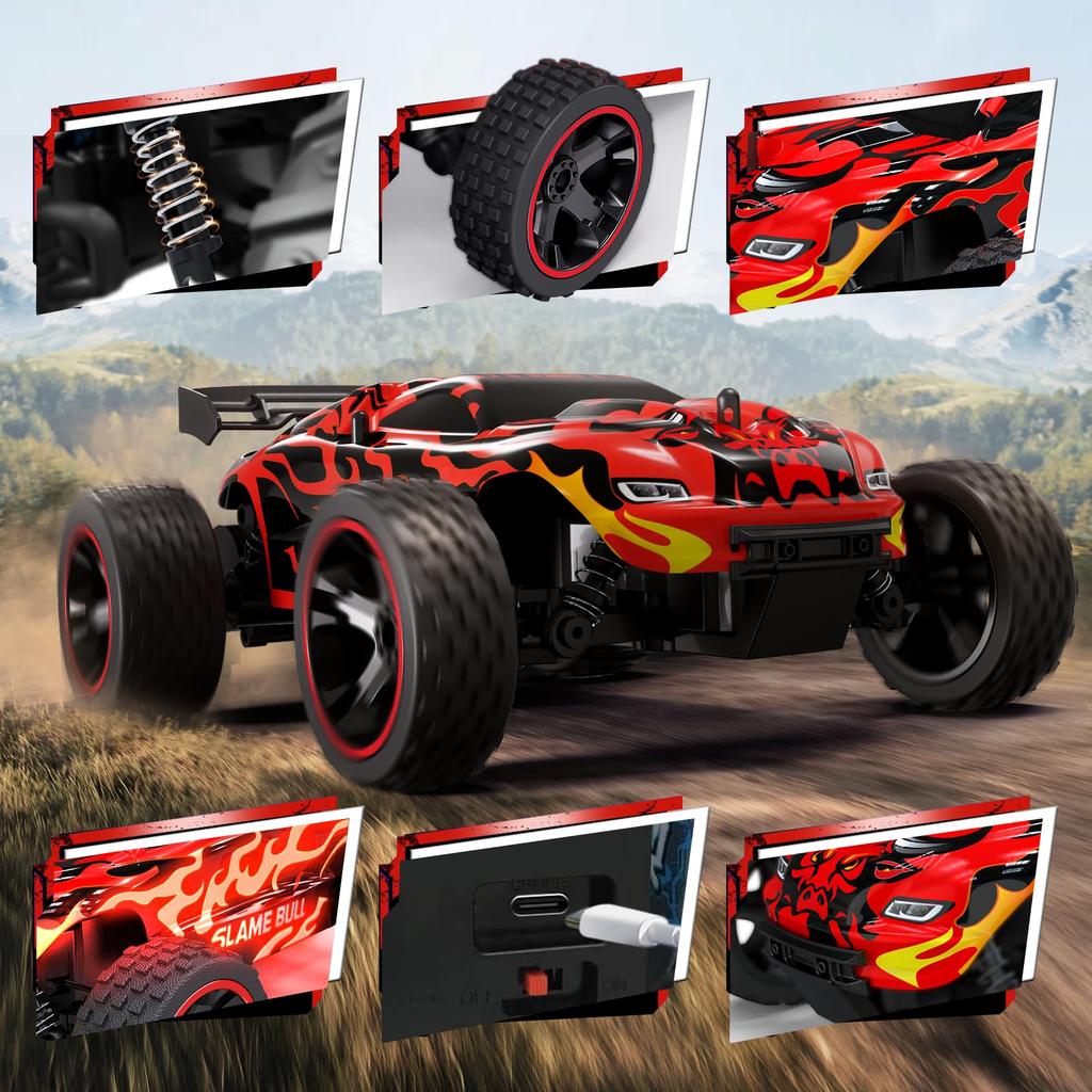 Tecnock RC Car for Kids, Type-C USB Charging, Off-Road Toy Car, 2.4Ghz RC Car, Birthday Gift (Red Bull)