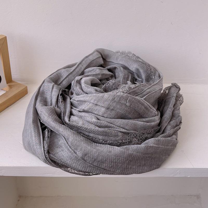 

Нежный темперамент кружевной плиссированный длинный хлопковый льняной шарф для женщин весна и осень шаль из чистого хлопка защита от солнца