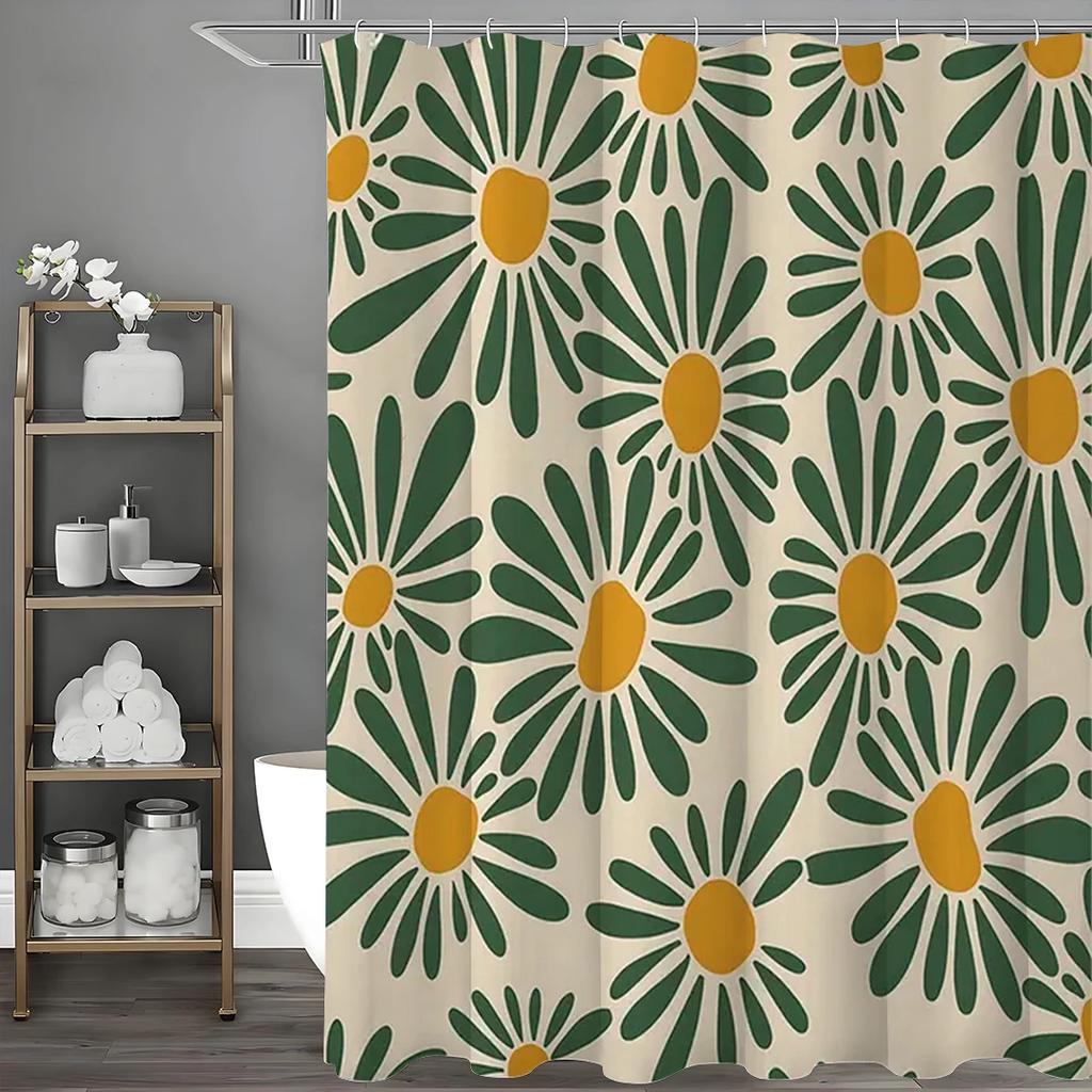 Floral Print Shower Curtain, Polyester Shower Curtain Set with 12 Hooks for Bathroom Rustic Farmhouse Style