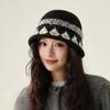 Koreanischer Vintage Floral Gestrickter Fischerhut Damen Herbst Winter Damen Mode Trendig Retro Bestickter Warmer Fischerhut Damen