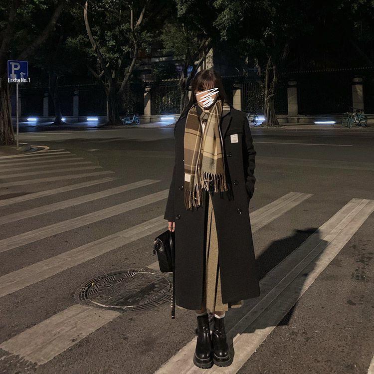 Women's Mid-Length Woolen Coat: Spring/Summer, Korean Style, Loose Fit, Versatile, Petite, Cotton-Enhanced