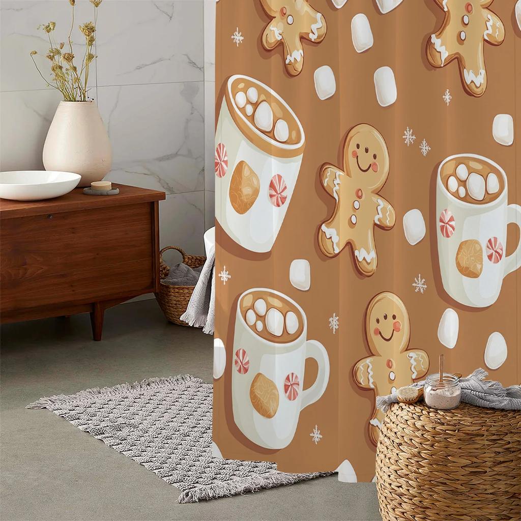 Gingerbread for Man Christmas Shower Curtain with 12 Hooks, Window Curtain Bathroom Decoration 180x180cm