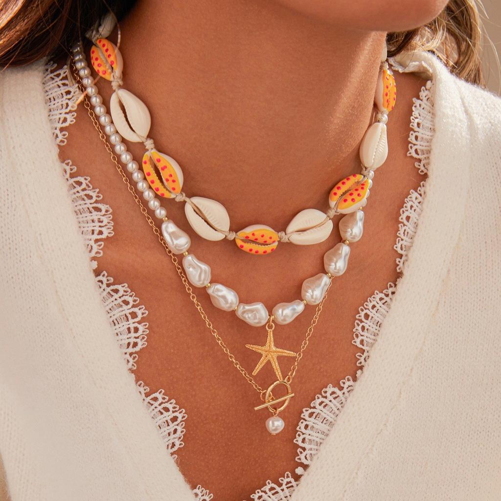 European and American personalized soft pottery necklace fashion coconut tree starfish flower pendant long necklace stacked collarbone chain