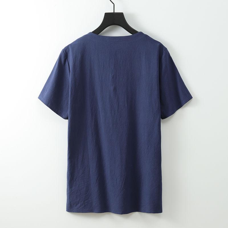 Men's Large Size Clothing T Shirts Linen Chinese Style Summer Round Neck Big Short Sleeve T-shirt Male Tee Tops Plus Size