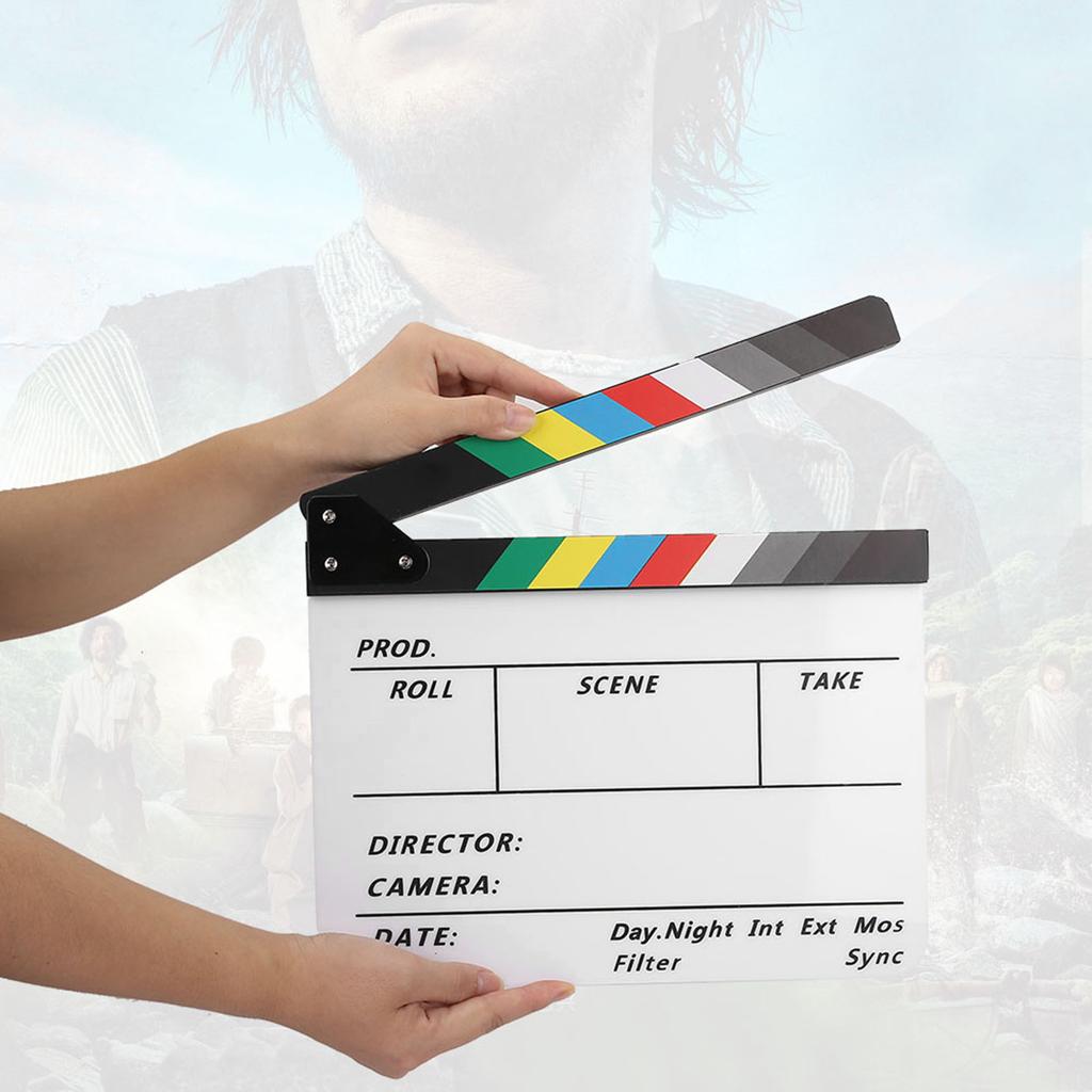 Acrylic Director Scene Clapperboard TV Movie Action Board Film Cut Prop with Pen (Color White)