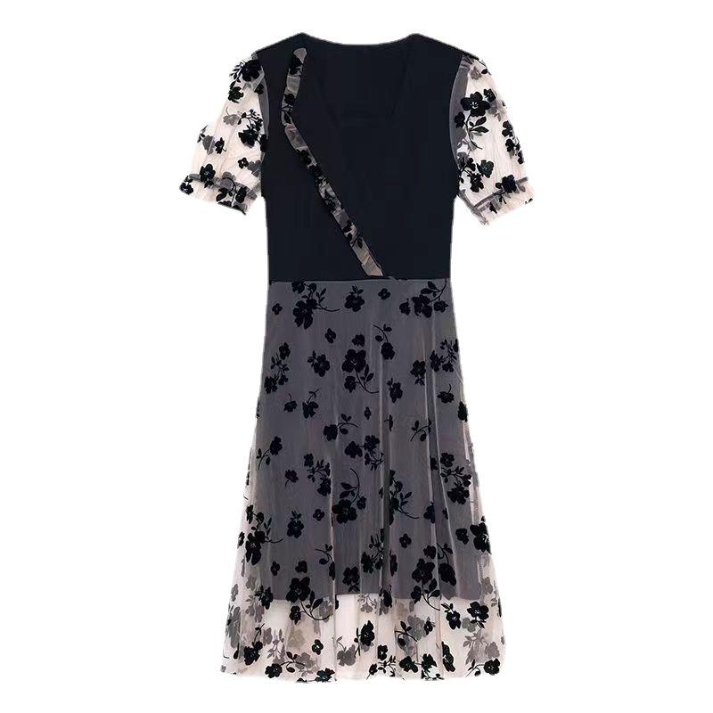 MM Plus Size Women's Korean Style Mesh Splicing Slim-Fit Dress - Summer 2023 Collection