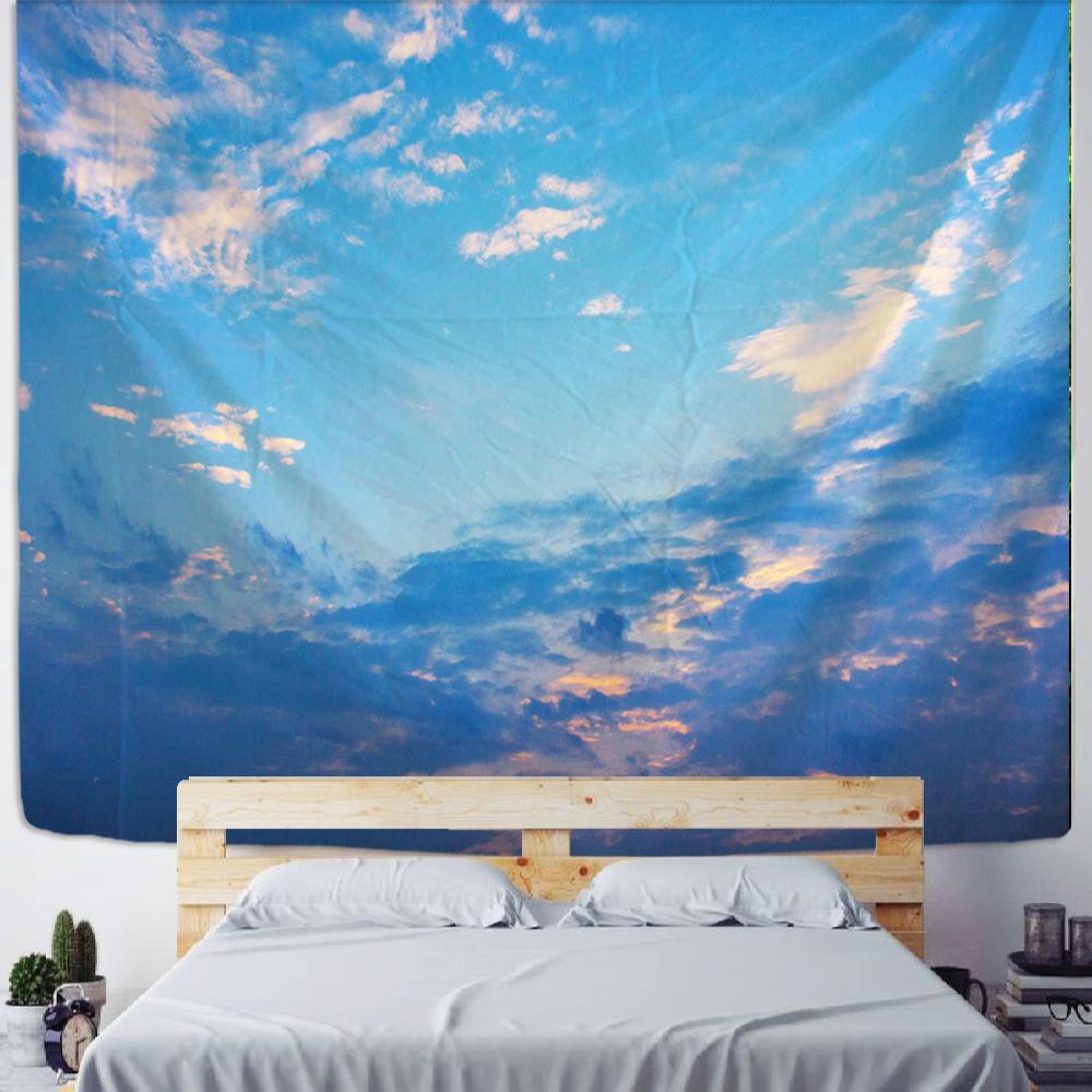 Sun Clear Sky Clouds Tapestry Wall Hanging Blue Sky Clouds Bedspread Dorm Cover Beach Towel Backdrop Home Room Wall Art Decor