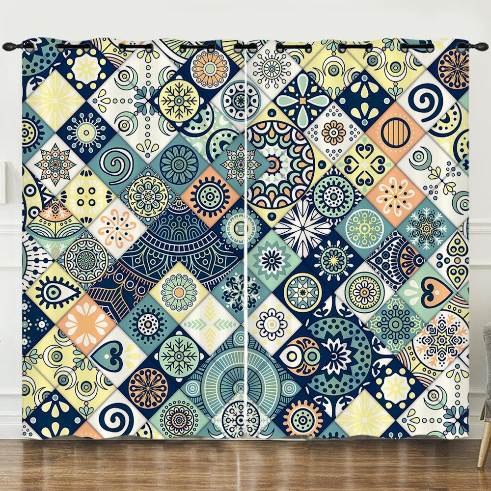 Vorhang Ethnischer Stil 3D Digitaldruck Verdunkelungsvorhang Ösen