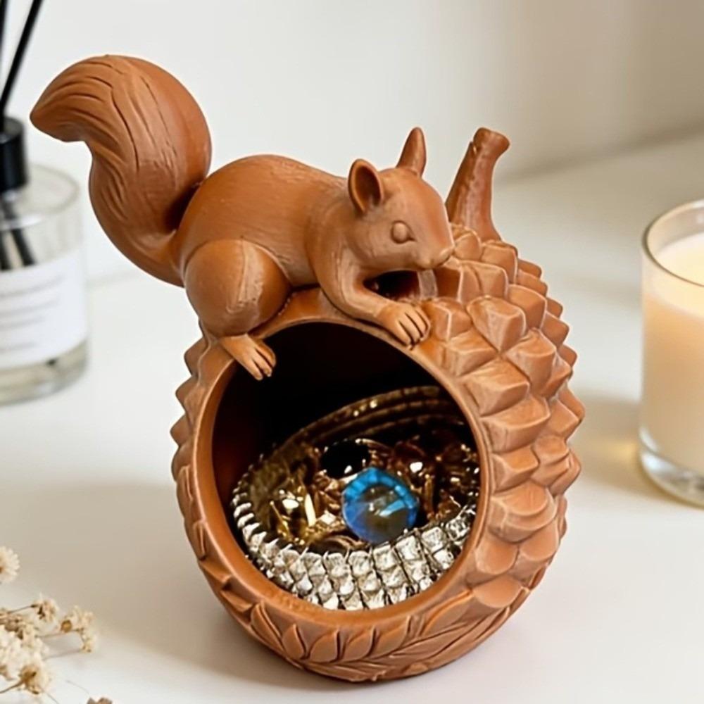 Large Capacity Ring Necklace Organizer Portable Jewelry Container Desk Ornament Squirrel