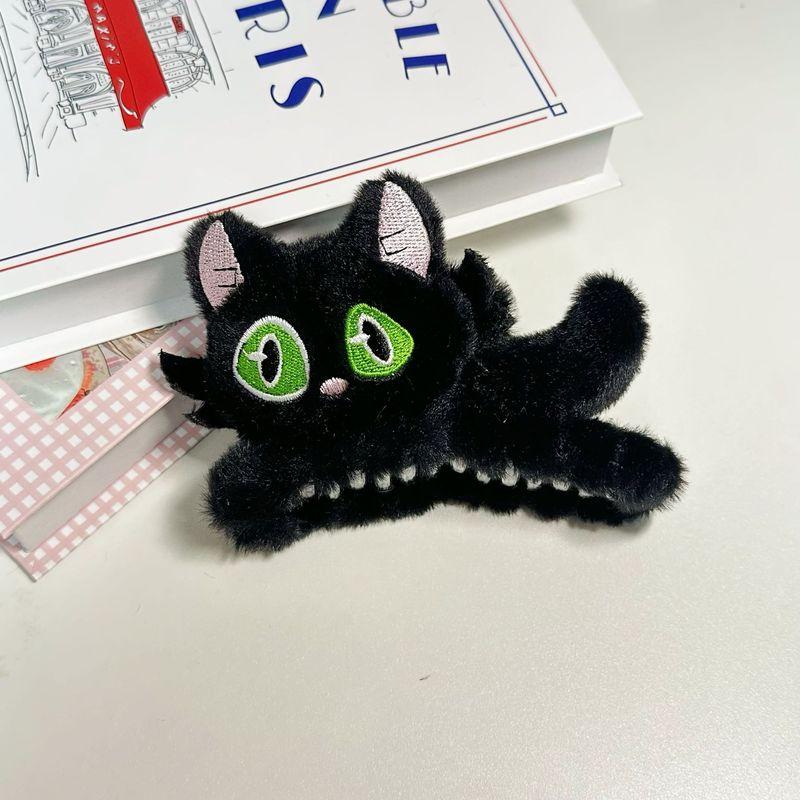 1pc New cute little black cat hair clip for women, autumn and winter plush grip clip cartoon clip