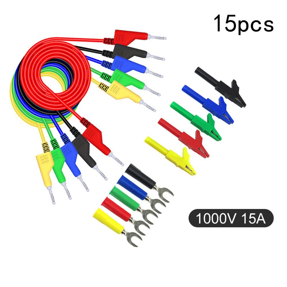 15PCS 4mm Stackable Banana Plug Test  Kit with For Alligator Clip Back Probe