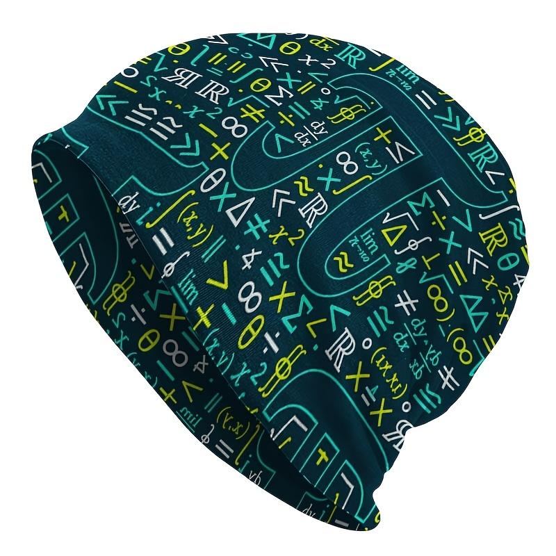 1pc Men's Math-Themed Knit Hat with Abstract Geometric Formula Print - Stretch Fit Elastic Knit Suitable for, Graduation Gifts, Teacher Apparel, Casua