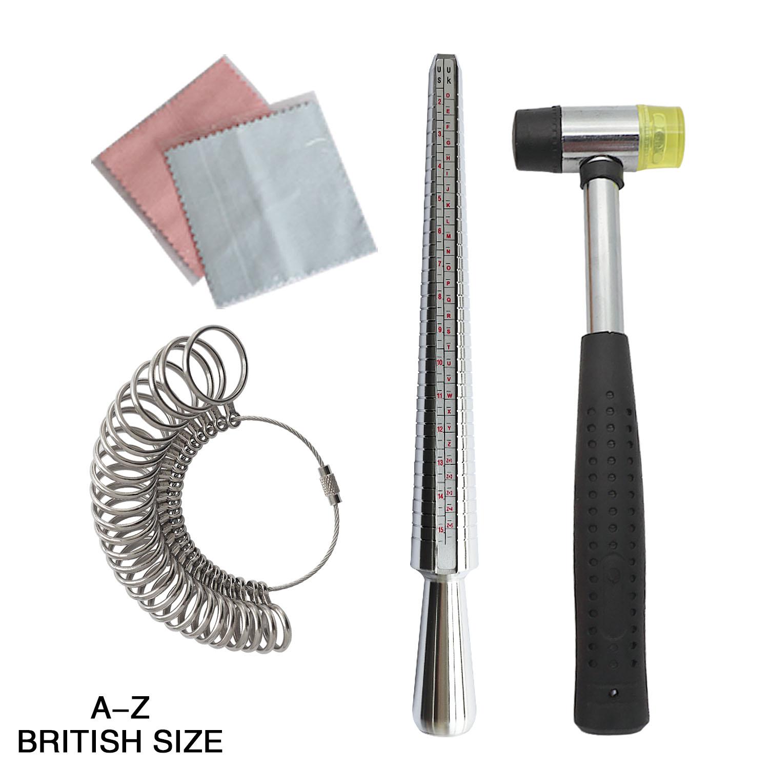 

Набор из 5 предметов, набор измерительных инструментов для измерения размера кольца, коррекция деформации кольца с кольцевой оправкой, калибр для пальца, молоток для ювелирных изделий, ткань для полировки