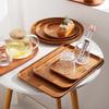 Wood-Grain Plastic Serving Tray - Large Capacity Multi-Purpose Plate for Home & Commercial Use, for Water Cups, Cakes & Desserts