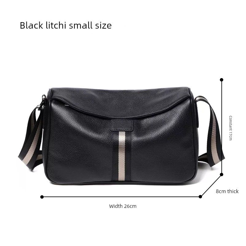 

Мужская повседневная модная сумка-мессенджер из первого слоя коровьей кожи Black litchi small size
