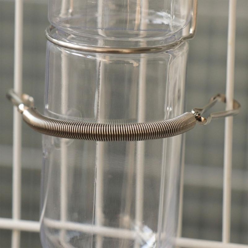 Metal Spring with 2 Clips Durable Stainless Steel Small Animal Cage Accessories Fixing Food Water Dispenser for Rabbit