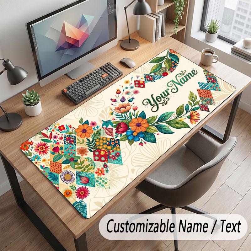 Floral Garden Theme Customized Mouse Pad Personalized Print Name Text Desk Mat For Home Office Table Decor