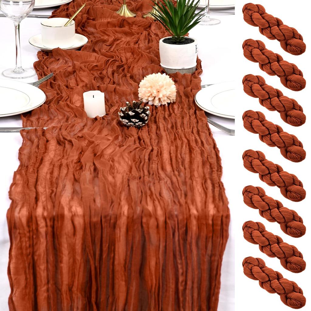 8Pcs Cheesecloth Table Runner, Boho Gauze Cheese Cloth Table Runners for Wedding Party Baby Bridal Shower Banquet Home Decor