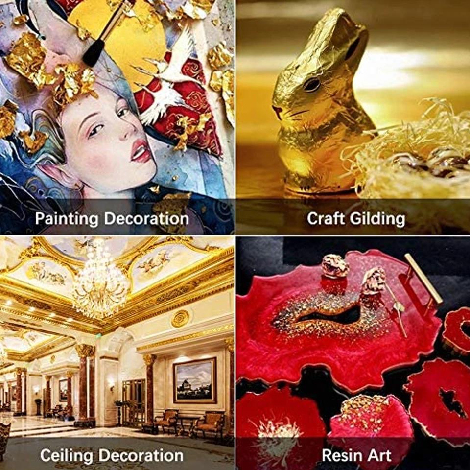 Aomily 9x9cm 100 Sheets Practical K Pure Shiny Gold Leaf for Gilding Funiture Lines Wall Crafts Handicrafts Gilding Decoration
