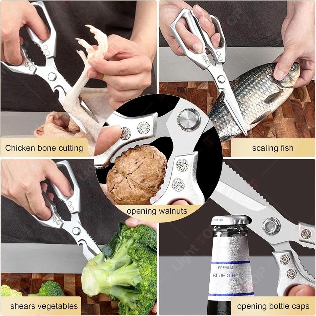Stainless Steel Kitchen Scissors Ultra Sharp Fish Scale Scissors Chicken Bone Scissors Heavy Duty Meat Cutting BBQ Scissors
