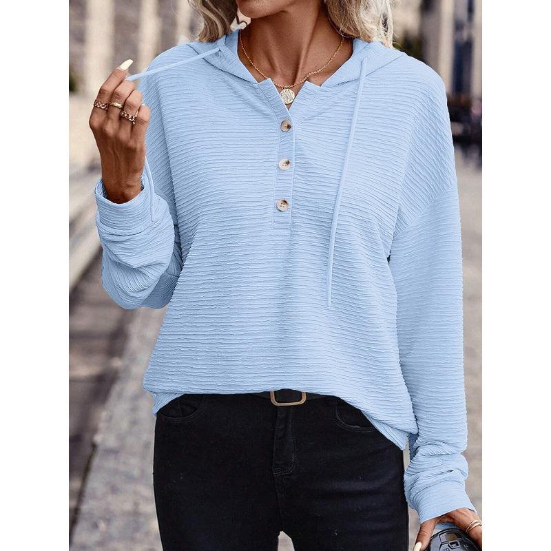 YYFS Women's Fashion Casual Spring Autumn Solid Color Print Long Sleeve Hooded Blouses & Shirts