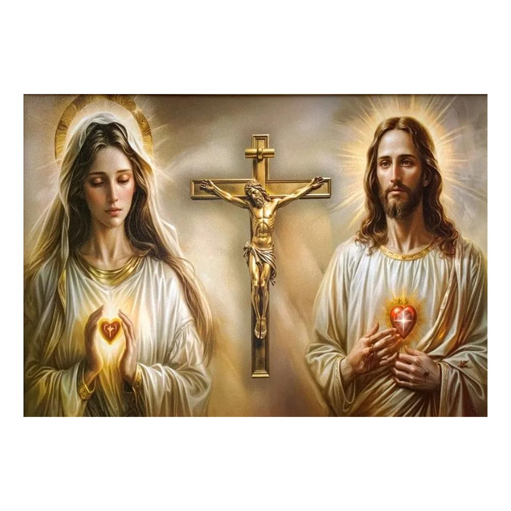 ציור קנבס דתי נוצרי של ישו ומרים הבתולה, לב קדוש, פוסטר אמנותי של ישו הילד הקדוש הקתולי, עיצוב בית נוצרי