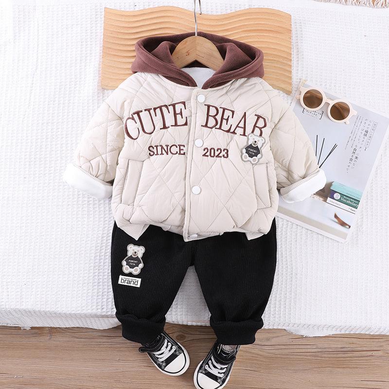 

Стеганый детский костюмчик из двух частей осень/зима - милый и уютный зимний наряд унисекс 110cm грязно-белый