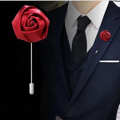 1PC Boutonnieres masculinas para casamento Noivo Corsage Pins de lapela Fita Rosas Flor Vestido de homem Flor na lapela Broche Acessórios de casamento