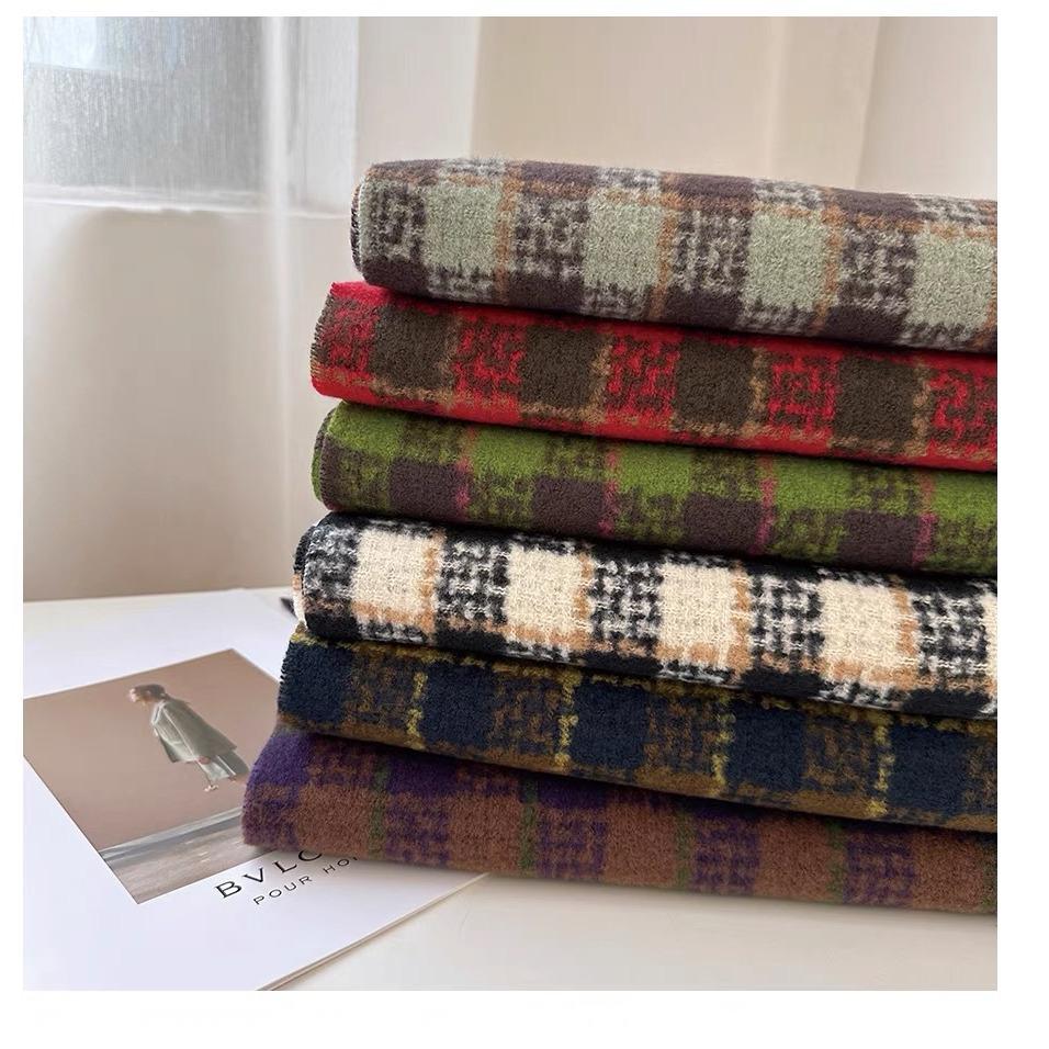 Women's Korean-Style Imitation Cashmere Plaid Scarf – Thick, Warm, and Versatile for Fall and Winter