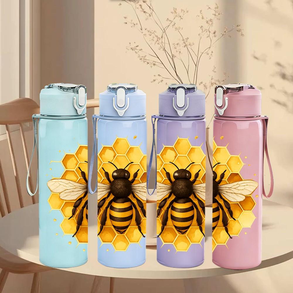 1PC Sunflower Bee 750ml Color Plastic Sports Water Bottle Leakproof Flip Straw Lid Suitable for Sports Office Home Use