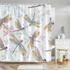 1pc Dragonfly and Leaves Shower Curtain - Natural Watercolor Pattern, Machine Washable, Polyester Fabric, Machine Washable