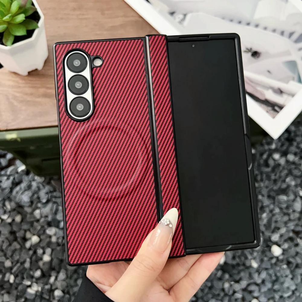 Luxury Carbon Fiber Magnetic Hinge Phone Case For Samsung ZFold 8 7 6 5 4 Z Fold8Ultra for Magsafe Soft Silicone Bumper Cover