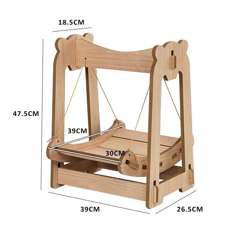 Wooden Rocking Cradle Cat Hammock - Anti-Tip Swing for Pets