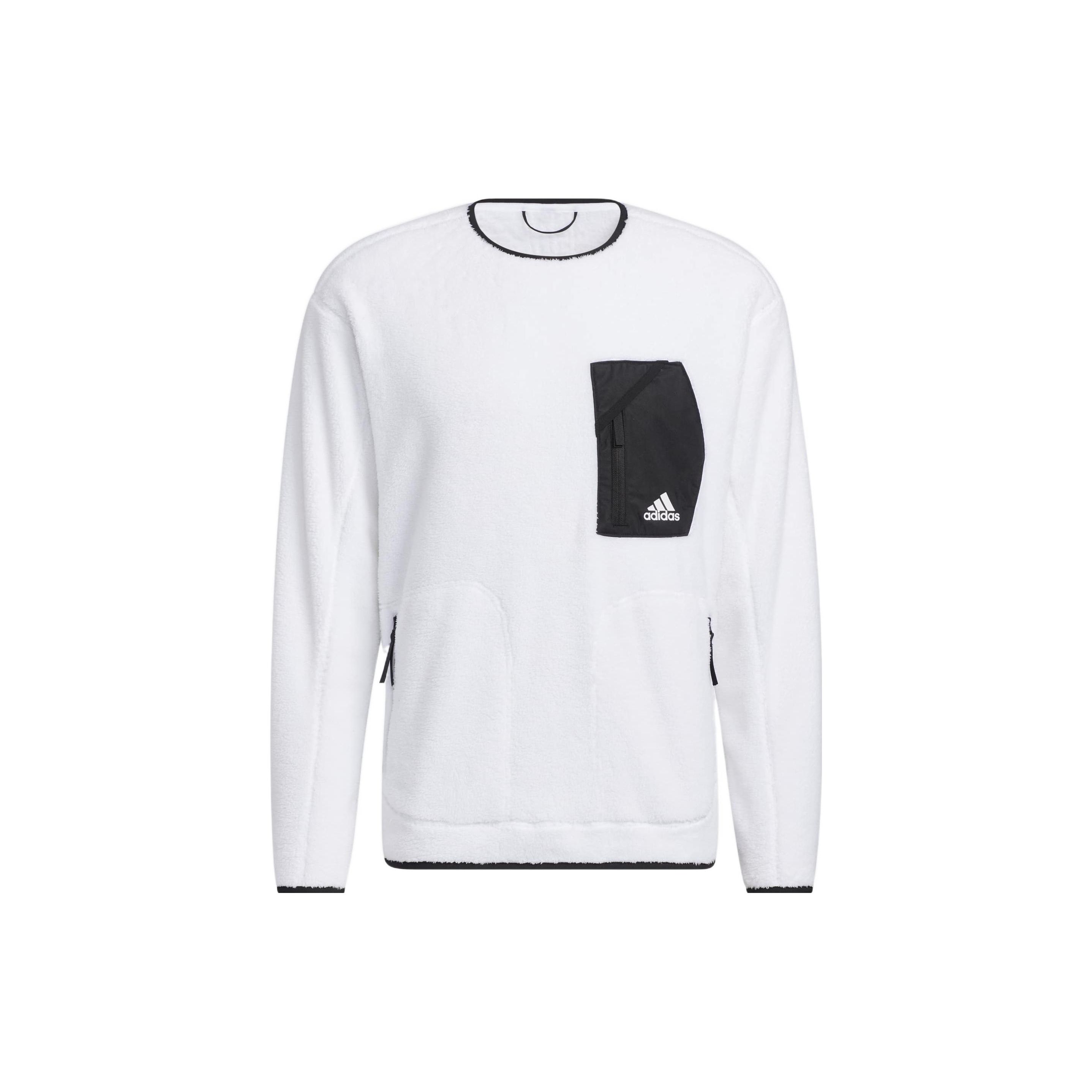 adidas Men s White Fleece Crew Neck Pullover Sweatshirt HN2073 S