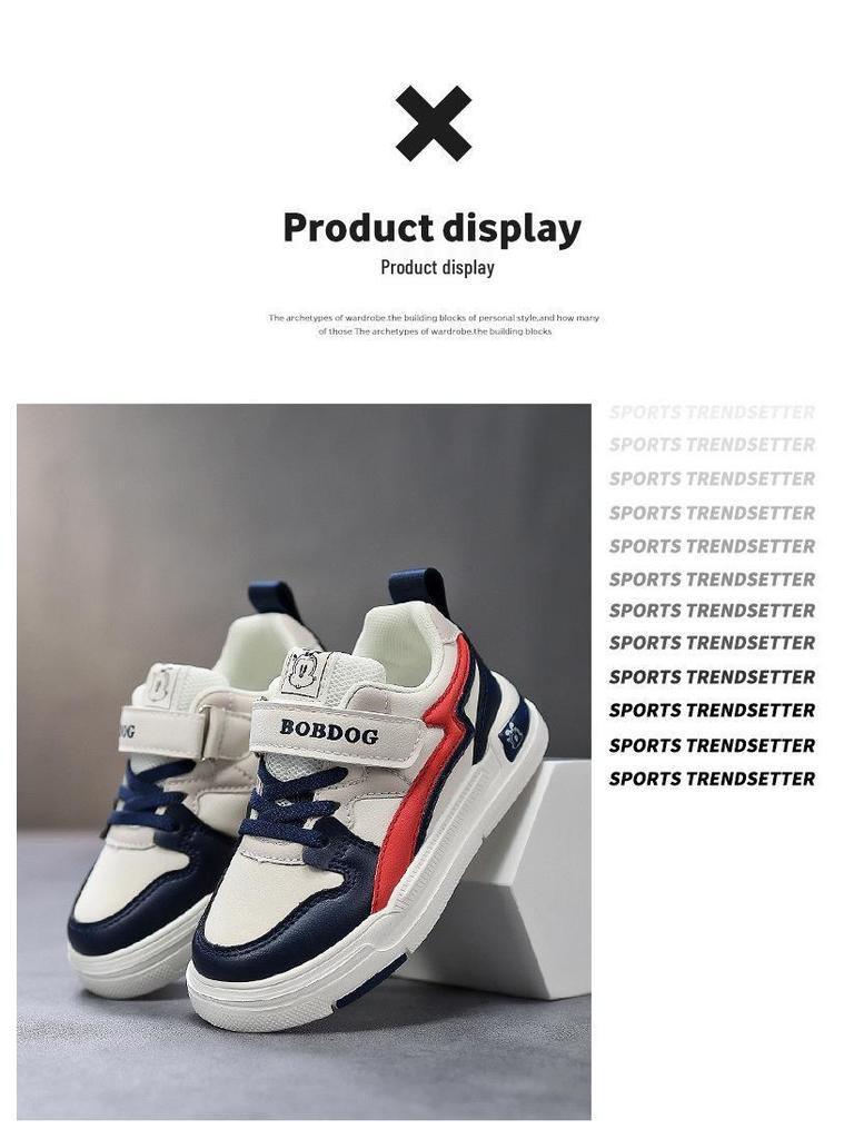 Babu Dou Kids' Waterproof Leather Sports Shoes - Shock Absorbing, Breathable, Non-Slip Velcro Sneakers for Middle & Big Kids