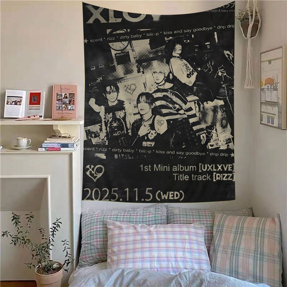 Popular Kpop Group XXLov Colorful Tapestry Wall Hanging Hanging Tarot Hippie Wall Rugs Dorm Wall Art Decor 74x94cm(29x37in)