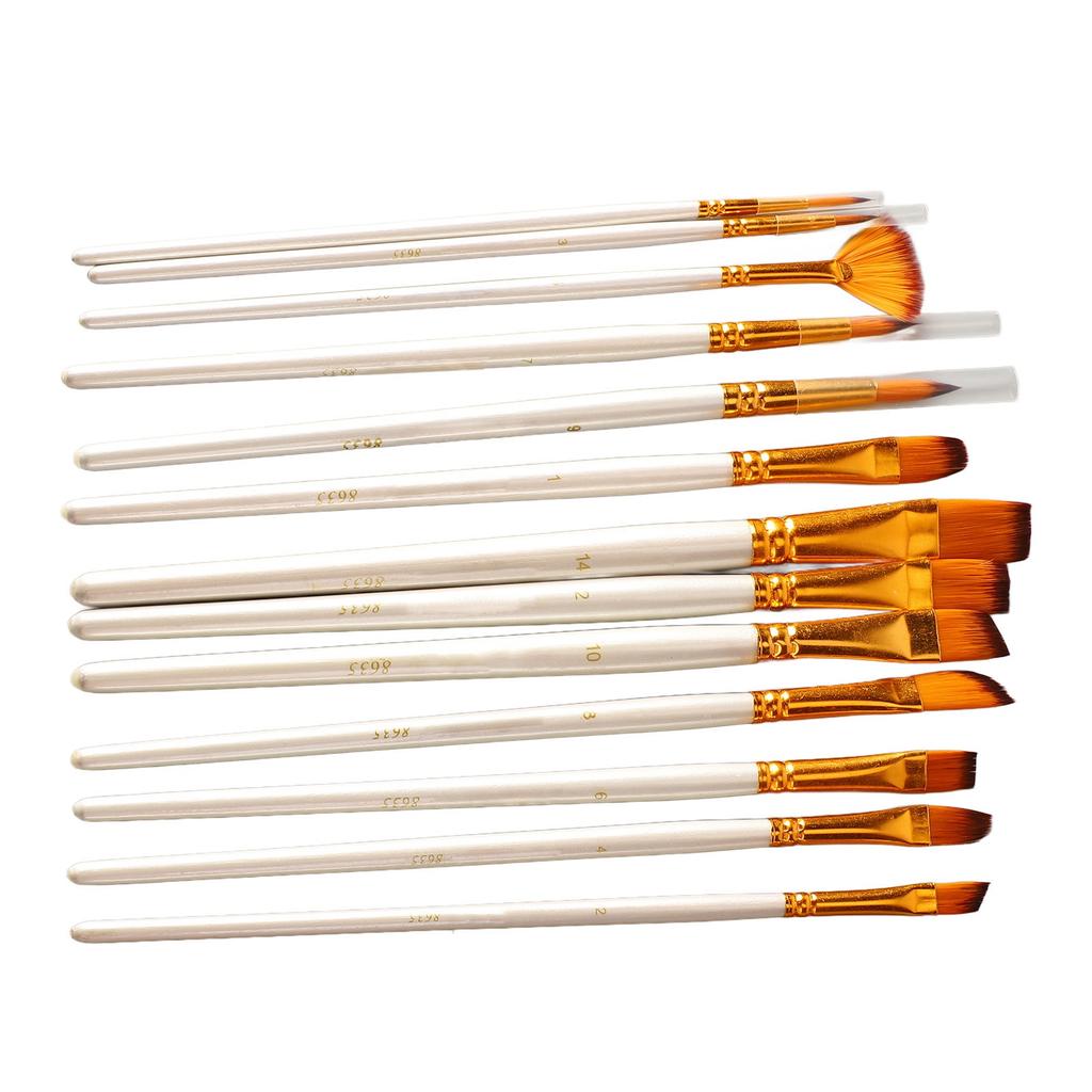 13PCS Artist Paint Brush Set Pearl White Bicolor Nylon Bristles Long Handle Oil Acrylic Paint Brush Watercolor Brush Set