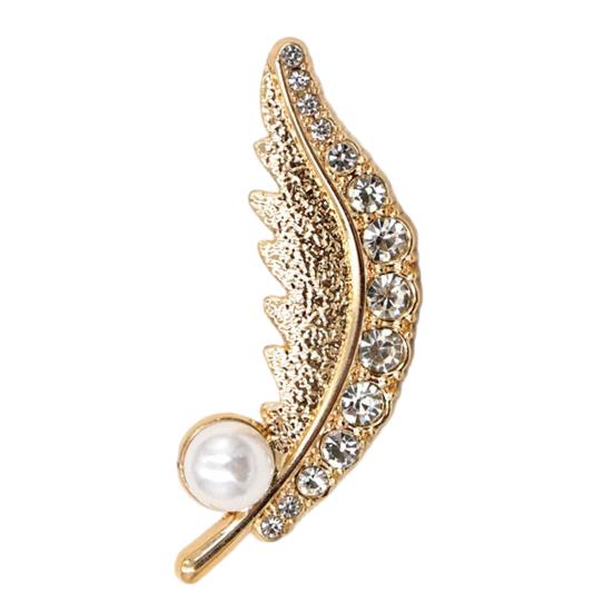 Fashion Accessory Brooch Faux Pearl Rhinestone Feather Brooch, Men Women Lapel Pin, Oxidation Resistant Pin Sweater Cardigan Coat Business Suit золотистый