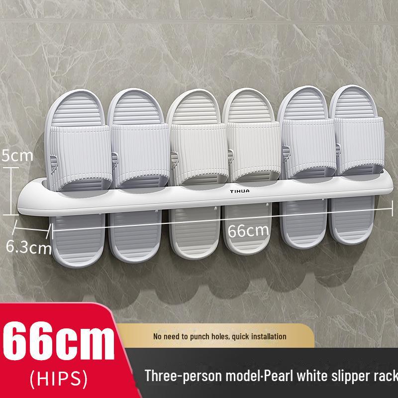 

Настінна полиця для капців у ванній кімнаті в японському стилі з двома рядами - просте пластикове рішення для зберігання взуття