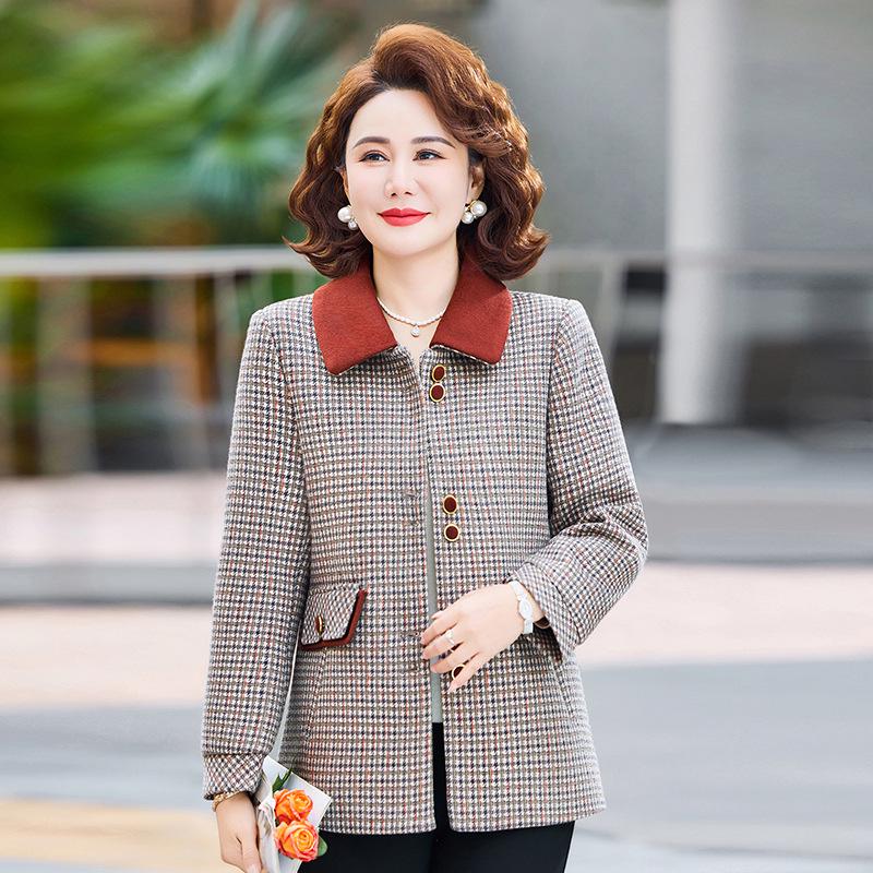 Women's 2026 Spring-Autumn Lapel Jacket for Middle-Aged & Elderly - Loose, Stylish Design