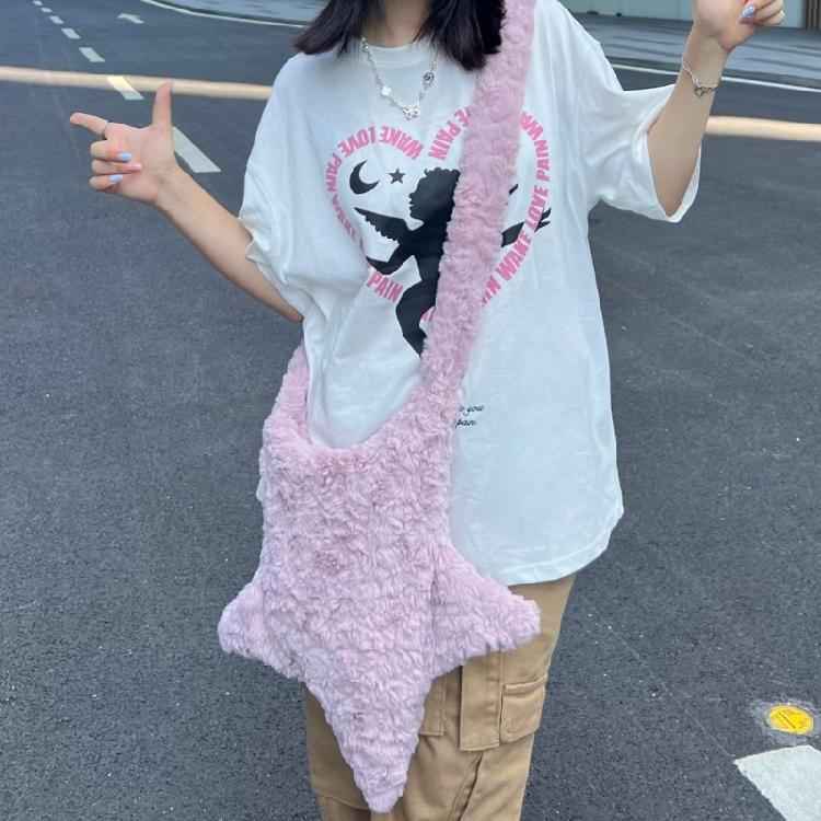 Star Shape Crossbody Bag Plush Inclined Shoulder Bag Portable Plush Shoulder Bag