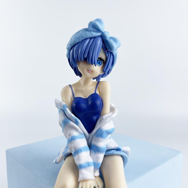 Anime Re:Life In A Different World From Zero Rem Ram Figure Blue Stripes Loungewear Model Noodle Press PVC Collection Gift Toy