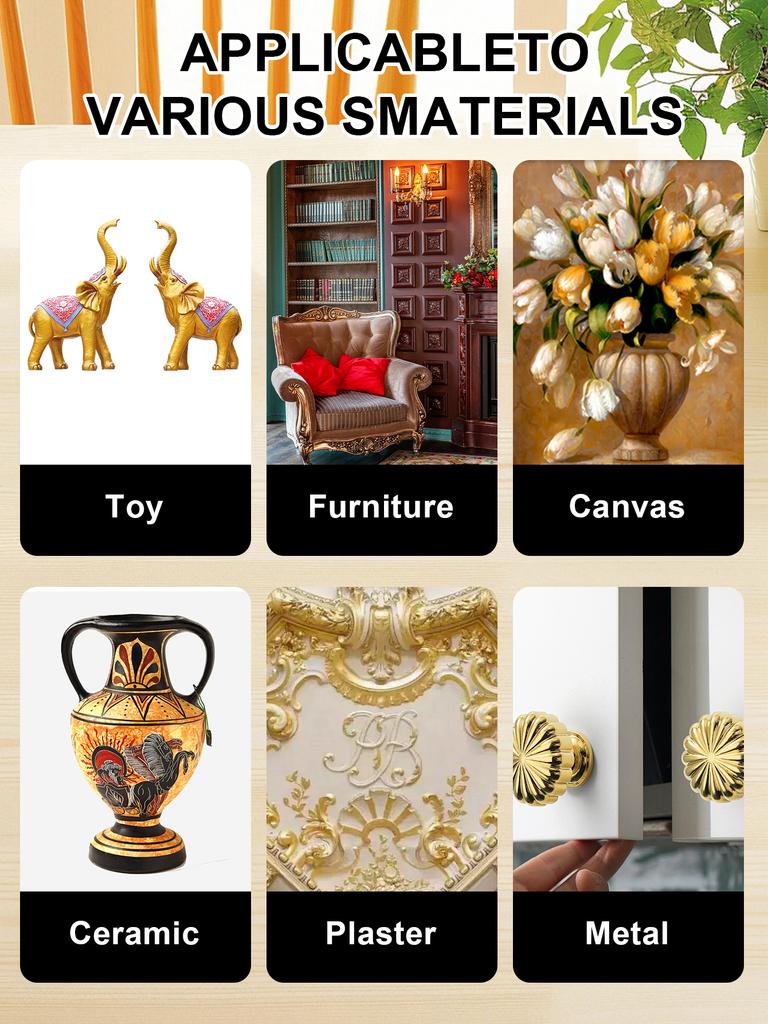 Metallic Acrylic Pigment Paint Gold Silver Shiny Craft Color Smooth Texture for Canvas Furniture Ceramic Plaster Metal Toy DIY Art Decoration