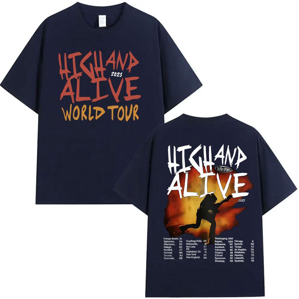 2026 Vintage Keith Urban High and Alive World Tour Tshirt Mens Hip Hop Gothic Cotton Short Sleeve Fans Gift Streetwear