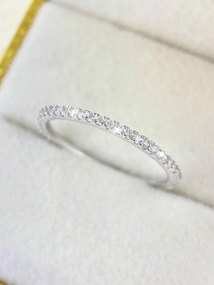 925 Silver Fashion Shiny 1.4mm Full Zircon Stackable Plain Ring For Women Daily Party Personalized Fine Jewelry