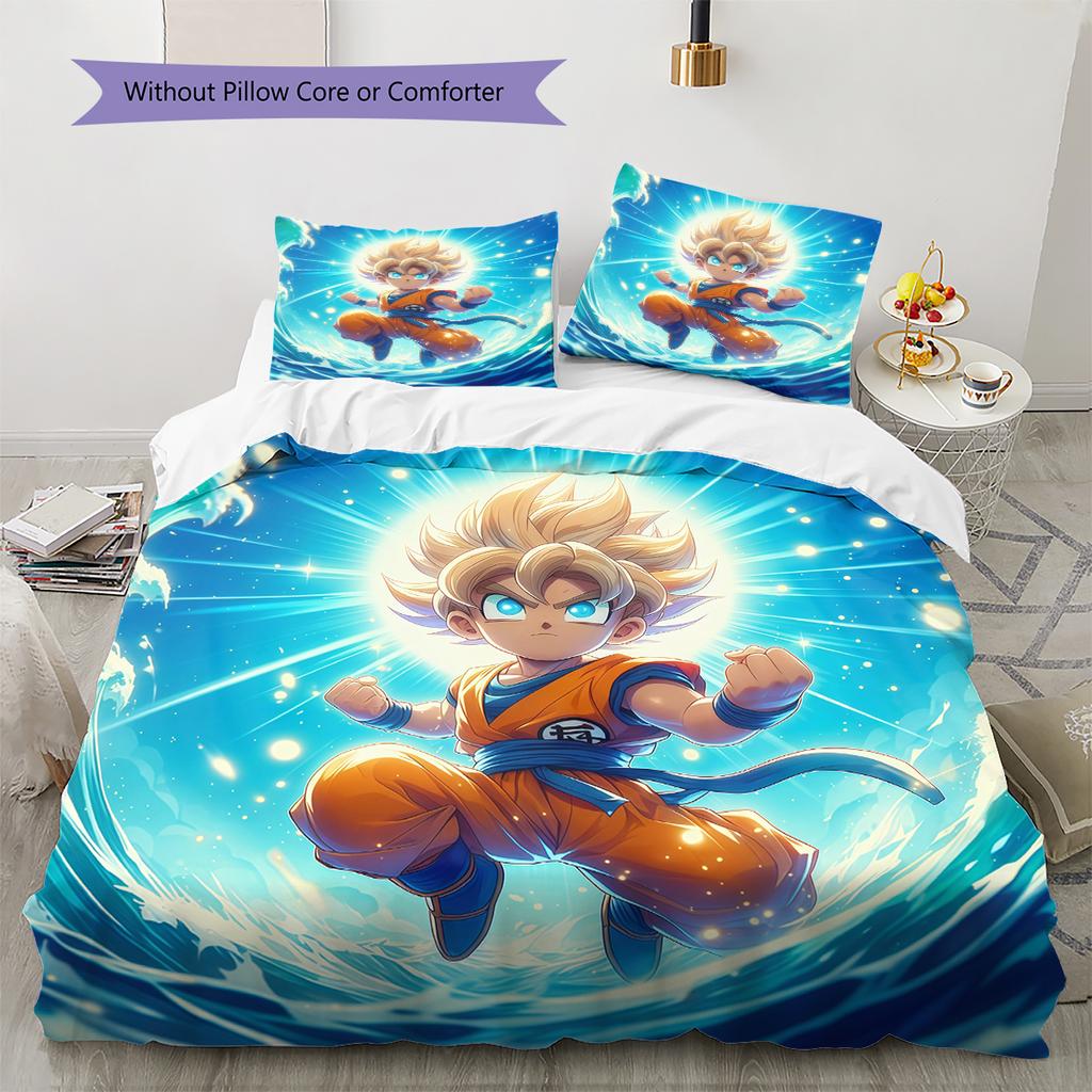 Son Goku Pattern Bedding,Quilt Set Quilt Cover Pillowcase Home Birthday Gift (1 * duvet cover + 2 * pillowcase, without core)