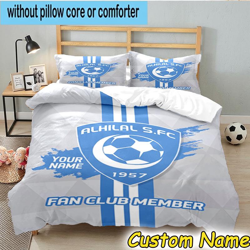 3pcs Custom Name Al Hilal Emblem Design Bedding Set Includes 1 Duvet Cover & 2 Pillowcases for All Seasons Dormitory Home Decor Christmas Gifts